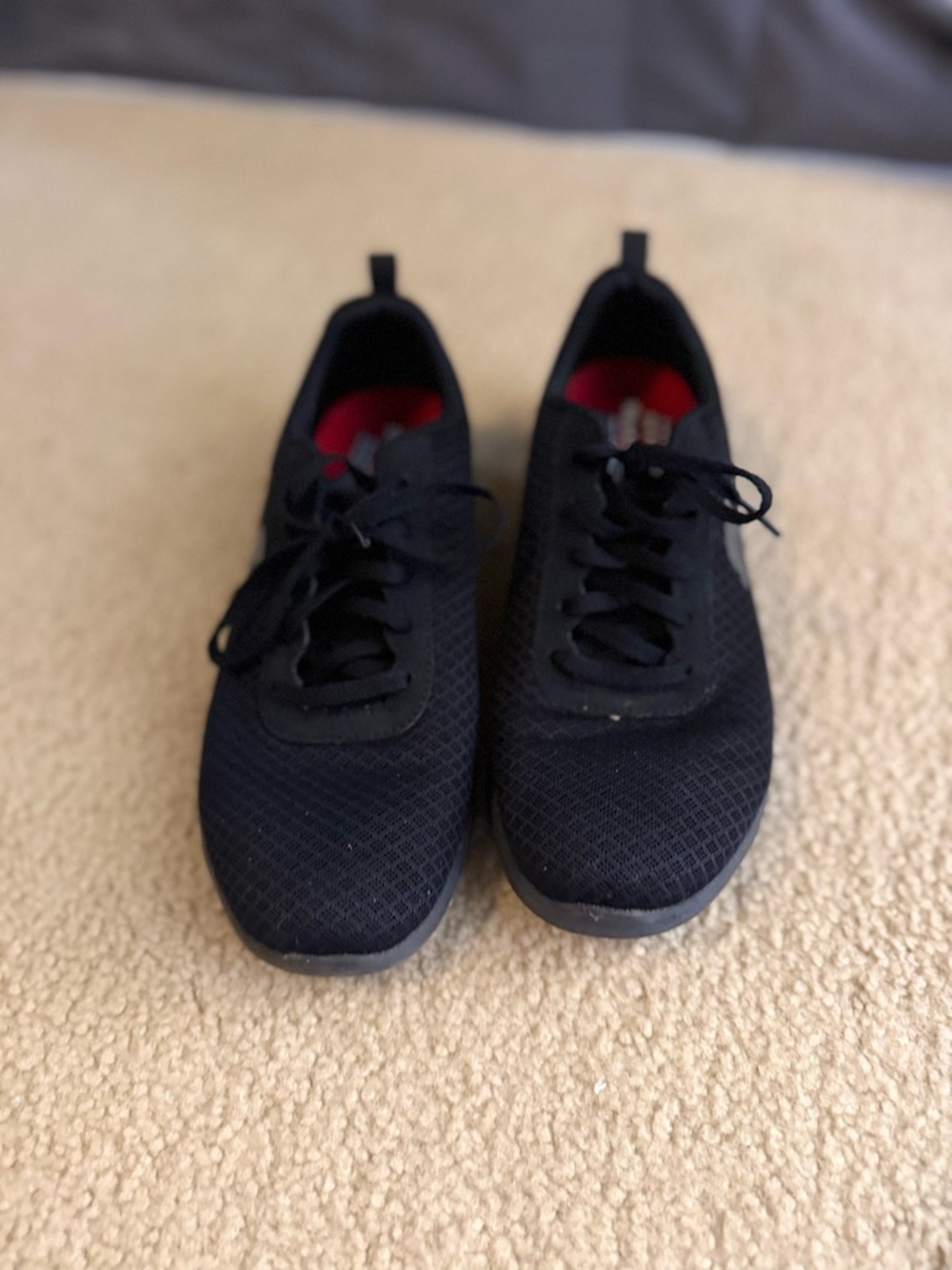 Skechers Women’s Slip Resistant Black Knit Athletic Sneakers with Red Lining